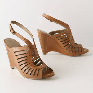 Anthropologie B Makowsky Raise The Bars Slingbacks Wedge Sandals, 9 & 9.5